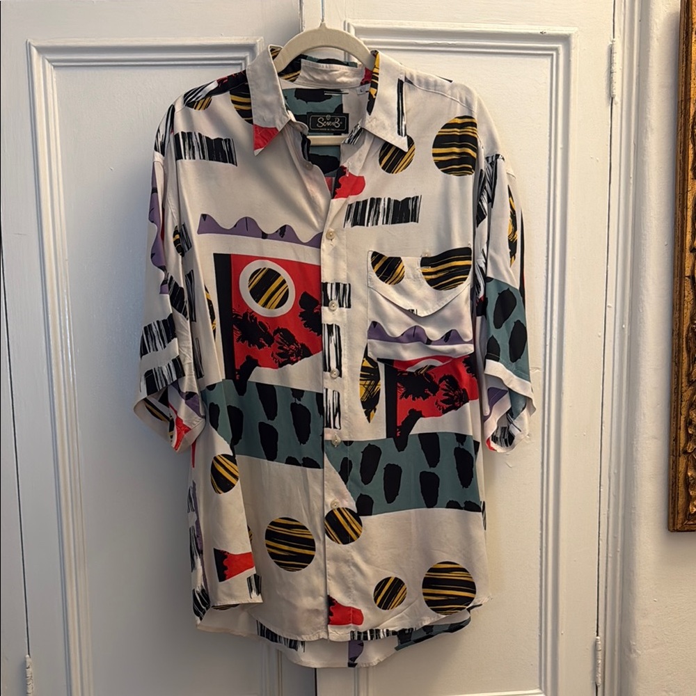 Vintage Abstract Button-Up Rayon Shirt by Scarab - Italy